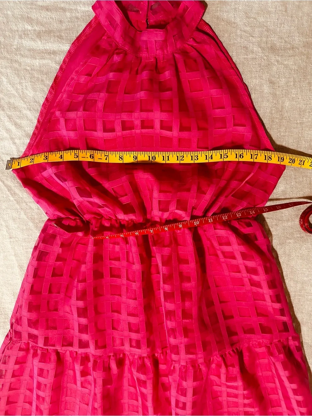 Windowpane Chiffon Halter Maxi Dress in Fuchsia Pink - Women’s L - Picture 13 of 16